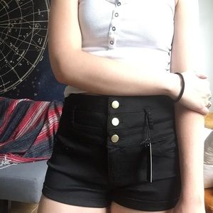 High Waisted Button Up Black Shorts